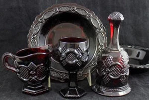 Avon Cape Cod Ruby 5 Piece Assortment Wine Glass Creamer Bell Rim Soup Bowls - Picture 1 of 9