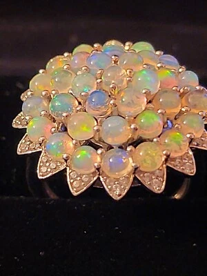 Colleen Lopez Ethiopian Opal & Zircon Big Flower Ring Size 10 NWOT - Image 1 of 4