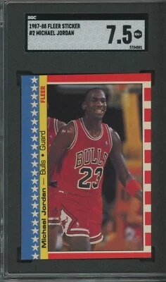 Pegatina Fleer Michael Jordan 1987 #2 - SGC 7,5 - ¡Belleza de gama alta y centrada! Foto 1 de 2