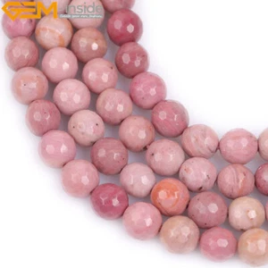 Natural Faceted Pink Rhodonite Round Gemstone Loose Beads For Jewelry Making 15" - Picture 1 of 57