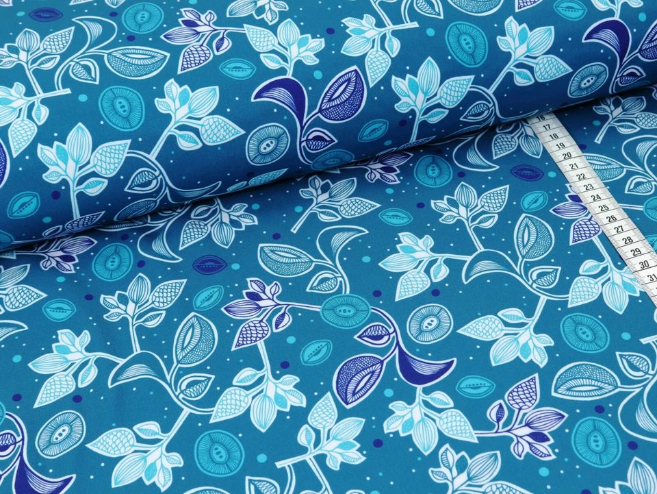 SOFTSHELL Stoff Outdoor winddicht Blütenschwung PETROL & TÜRKIS EUR 20,98/m - Bild 1 von 1