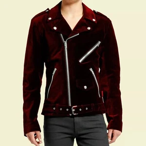 Chaqueta de terciopelo gótica hecha a mano Moto Borgoña chaqueta de motocicleta para hombre - Imagen 1 de 3