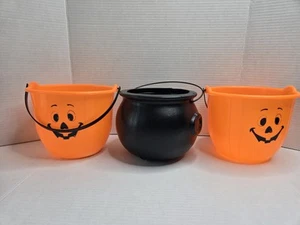 Vintage Plastic Halloween Bucket General Foam Cauldron 2 GAMBA Jack O Lantern - Picture 1 of 6