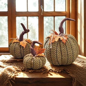 Artificial Pumpkin Halloween Decoration 3pc Set Fabric Table Autumn Home Decor - Picture 1 of 24