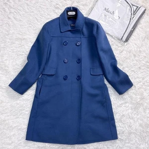 Max Mara Cucito Amano Double-Face Chester Coat S Angora Wool Blue Used Japan - Picture 1 of 8