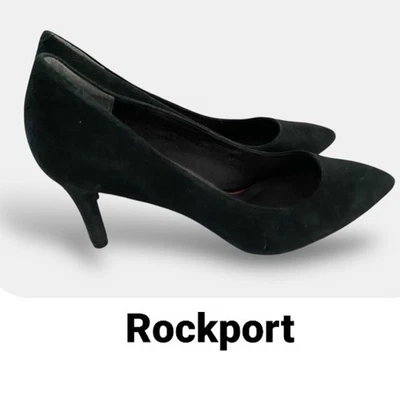 Rockport sz 8.5 Black Classic Suede Leather Heels Trutech Pump Cushioned insoles - Image 1 of 4