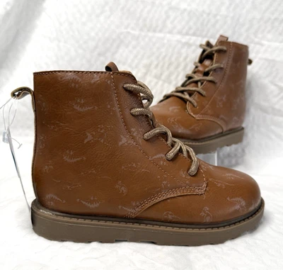 Carter’s Toddler Boys Brown Dinosaur Print Lace-Up Faux Leather Boots Size 12M - Image 1 of 4