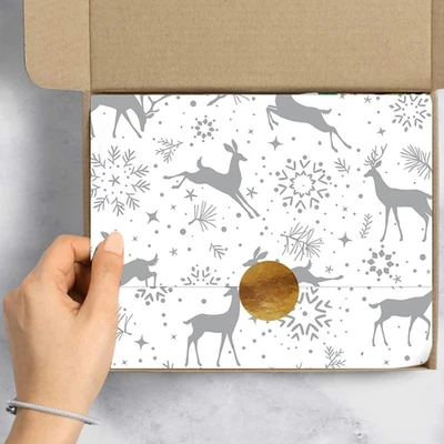 120 Sheets Christmas Tissue Paper Silver Xmas Tree Snowflake Reindeer Gift Wr... - Image 1 of 4