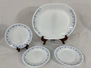 Set of 4 ~ CORELLE ~ MORNING BLUE ~ 12" Platter & 6.5" Bread Plates Blue & White - Picture 1 of 14