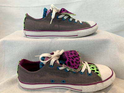 匡威 Converse Junior 5 Chuck Taylor All Stars 双舌低帮灰色霓虹动物  — 第 1/4 张图片