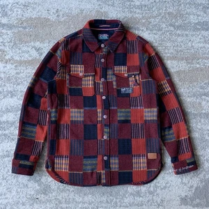 Scotch & Soda Mens Overshirt Jacket Medium Red Patchwork Check Wool Blend Woven - Picture 1 of 14