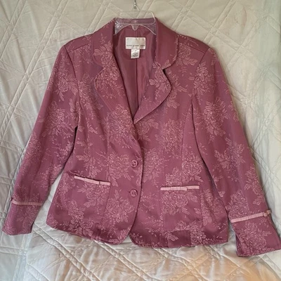 Blazer Susan Graver Estilo Floral Jacquard Rosa Rosa Botón Frontal Talla L Kimono Foto 1 de 4
