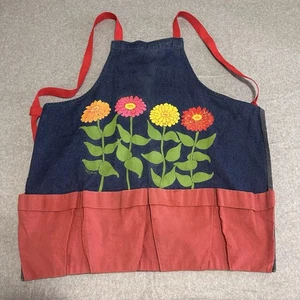 Delantal de mezclilla vintage Liz Lauter jardinería maceta margaritas 4 bolsillos arte firmado - Imagen 1 de 13