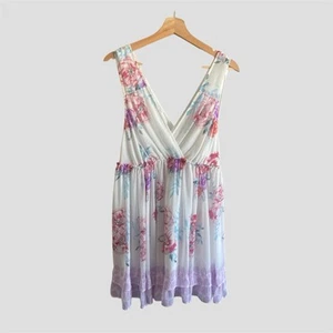 Free People Babydoll Chiffon Dress Size M White Floral Romantic Tunic Lined - Picture 1 of 12