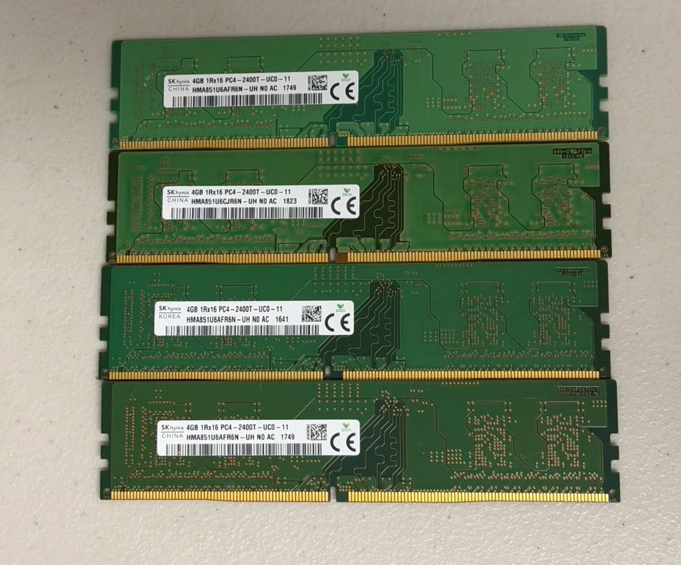 Sk Hynix 4x4GB (16GB Total) 1Rx16 PC4-2400T DD4 PC4-19200 Desktop RAM Memory - Image 1 of 1