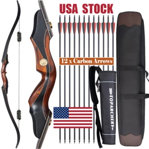 Wooden Riser 60" 25-50lbs Takedown Recurve Bow Bag Arrows Quiver Adult Hunting - Picture 1 of 28