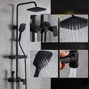 Matte Black Wall Shower Head Rainfall Bath Faucet Hand Shower Mix Tap Valve Set - Picture 1 of 6