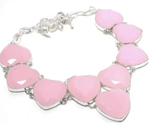 Sweetheart Rose Quartz Heart Shape Gemstone Handmade Jewelry Necklace 18"1603 - Picture 1 of 4