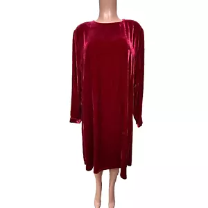 Eileen Fisher Velvet Silk Blend Crew Neck Dress Women's Size XXS Ruby Red NWT - Picture 1 of 13