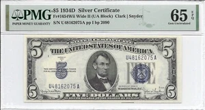 1934D $5 SILVER CERTIFICATE. PMG GEM Uncirculated 65 EPQ Banknote SCARCE WIDE II - Picture 1 of 2