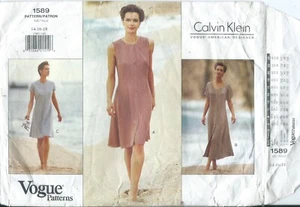 Vogue 1589 sewing pattern 3 trendy DRESSES DRESS sizes 14-16-18 sew CALVIN KLEIN - Picture 1 of 2