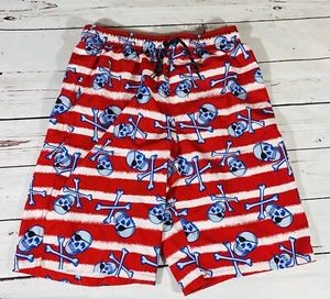 Pirates Skull Crossbones Swim Shorts Boys Sz 14-16 XL Pockets Long Summer Pool - Picture 1 of 7