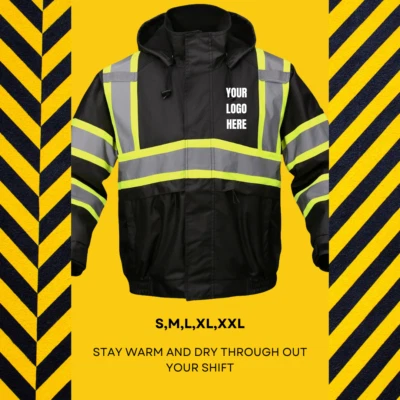 CLASS 3 BLACK SAFETY WATERPROOF JACKET - Image 1 of 2