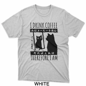 Ich trinke Kaffee also bin ich japanische Katze Philosophie T-Shirt - Bild 1 von 3