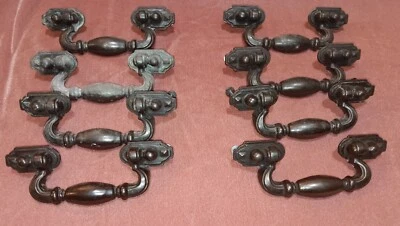 Juego de 8 tiradores de cajón de gabinete de metal negro recuperado vintage Foto 1 de 4