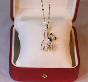 Gold Titanium White Teddy Bear Star Pave Cubic Zirconia Pendant Chain Necklace - Picture 1 of 2