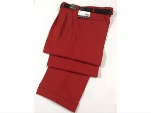 MEN'S RED PLEATED DRESS PANTS SLACKS TROUSERS BLACK BELT CUFFED BOTTOMS BIG MAN - Picture 1 of 10