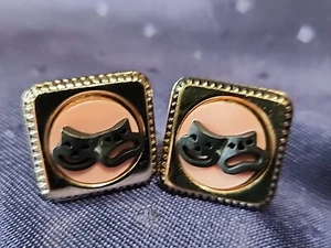 Comedy Tragedy Theater Masks Pink & Silver Tone Vintage ANSON Cuff Links - Picture 1 of 9