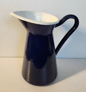 Vintage Emo Celje Slovenia 8½" x 5" Enamel Water Pitcher Jug Vase Cobalt Blue - Picture 1 of 9
