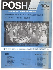 Football Programme PETERBOROUGH UNITED v MIDDLESBROUGH Feb 1975 FAC - Picture 1 of 1