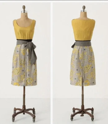 Vestido 151 Anthropologie Edme & Esyllte Vara de Oro Floral/Abstracto con Cinturón 12 usado en excelente estado Foto 1 de 4