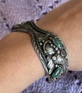 BRACCIALE OROLOGIO NAVAJO Yazzie argento sterling metà XX secolo intricato - Foto 1 di 9