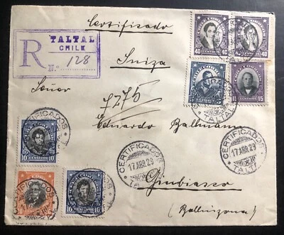 Cubierta comercial registrada Taltal Chile 1929 a Suiza sello de cera roja Foto 1 de 2