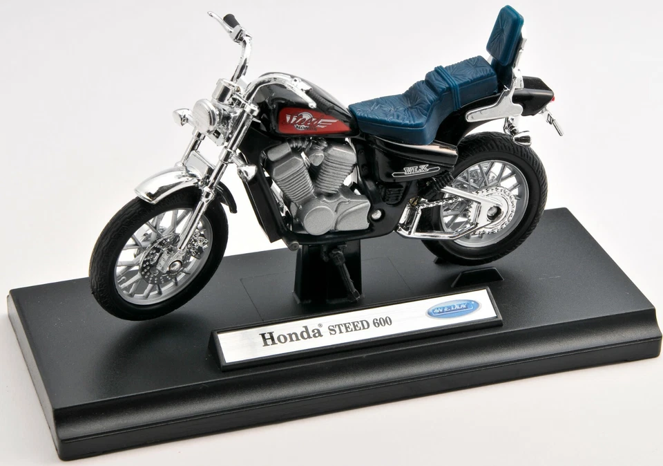 BLITZ VERSAND Honda Steed 600 schwarz-rot Welly Motorrad Modell 1:18 NEU & OVP - Bild 1 von 1