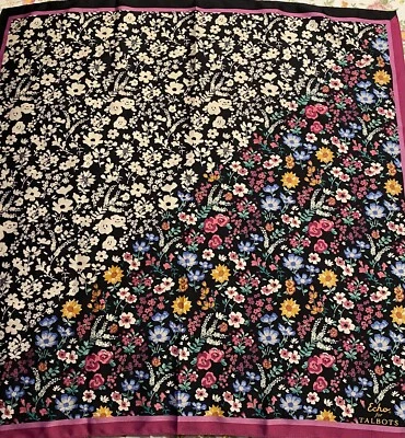 Bufanda cuadrada floral negra Echo for Talbots vibrante colorida flores borde rosa Foto 1 de 4