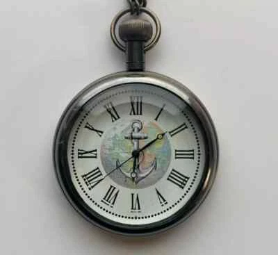 Antiguo Reloj de Bolsillo Náutico Océano Ancla Mapa del Mundo Estilo Reloj de Bolsillo Foto 1 de 4