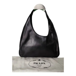 PRADA All Leather Small Hobo Bag Shoulder Bag Black with Dust Bag Handbag - Picture 1 of 16