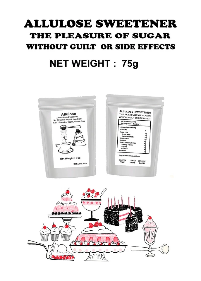Pure Allulose  Sweetener, No Glycemic Impact, Non GMO, Vegan, 75g - image 1 of 1