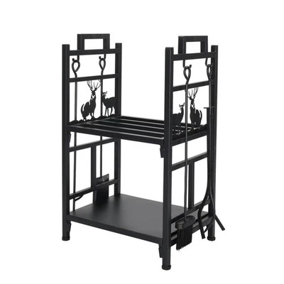 Estante para troncos de metal de alta resistencia para almacenamiento de madera soporte para leña interior y exterior Foto 1 de 4