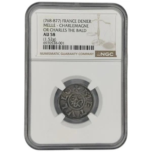 NGC AU 58 Carolingian France Denier 768-877 Charlemagne Or Charles The Bald  - Picture 1 of 2