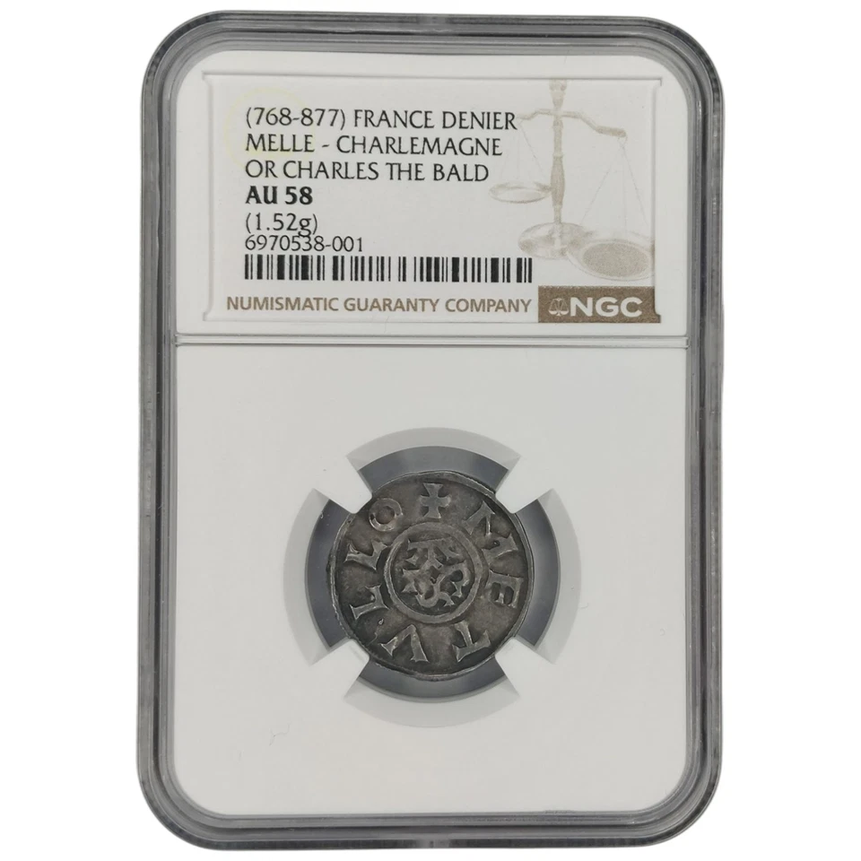 NGC AU 58 Carolingian France Denier 768-877 Charlemagne Or Charles The Bald  - Image 1 of 2