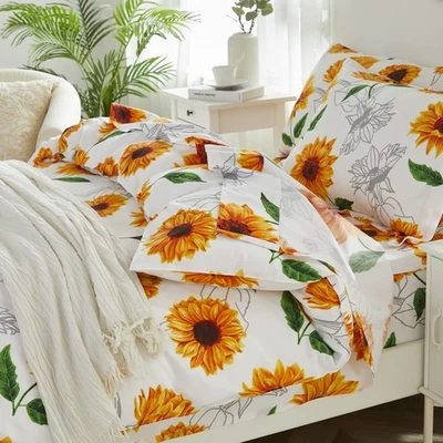 Kid's Duvet Cover Twin/Twin XL Size 2pcs Boho Sunflower Farmhouse Floral Girl... - Image 1 of 4