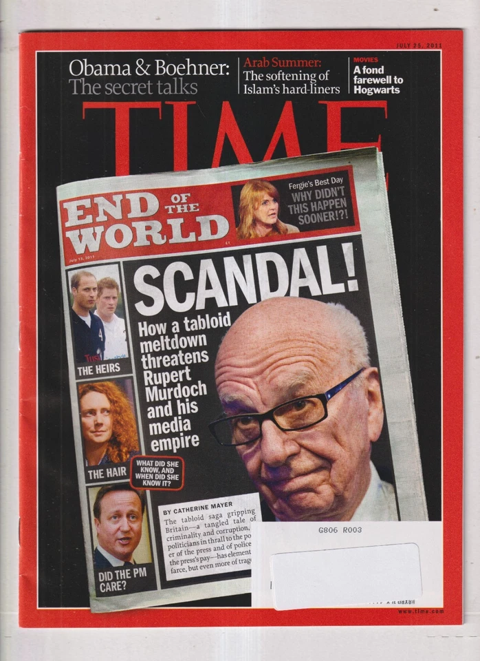 Time July 25, 2011 Rupert Murdoch, Obama & Boehner, Arab Summer, Hogwarts (Magaz - Image 1 of 1