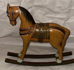 Vintage Wooden Hand Carved & Painted Rocking Horse Figure -Rajasthani Folk Art - Picture 1 of 21