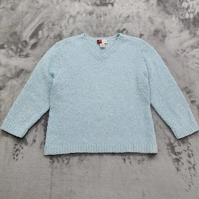 Suéter Vintage Colección JM Para Mujer XL Azul Perlado Cuello en V Manga Corta Pullover Foto 1 de 4