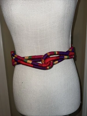 Ann Taylor Belt Adjustable VTG Colorful Wide Classic Pure Silk - Imagem 1 de 4